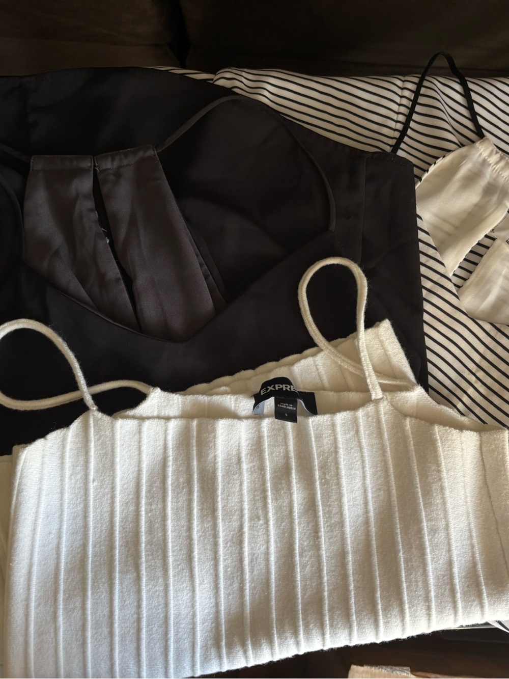 Small Size Bundle of 3 Express Tank Tops Cream Black White Stripe Gray Black